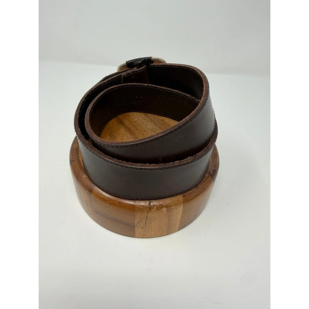 The Limited Womens Dark Brown Genuine Leather Belt Silver Square Buckle Size S